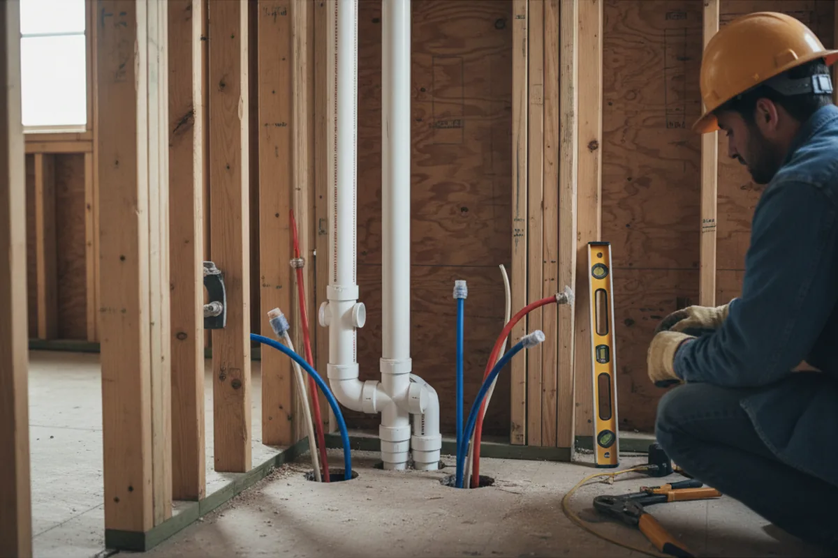 Drain and supply rough-in during Sump Pump Repair in Reserve